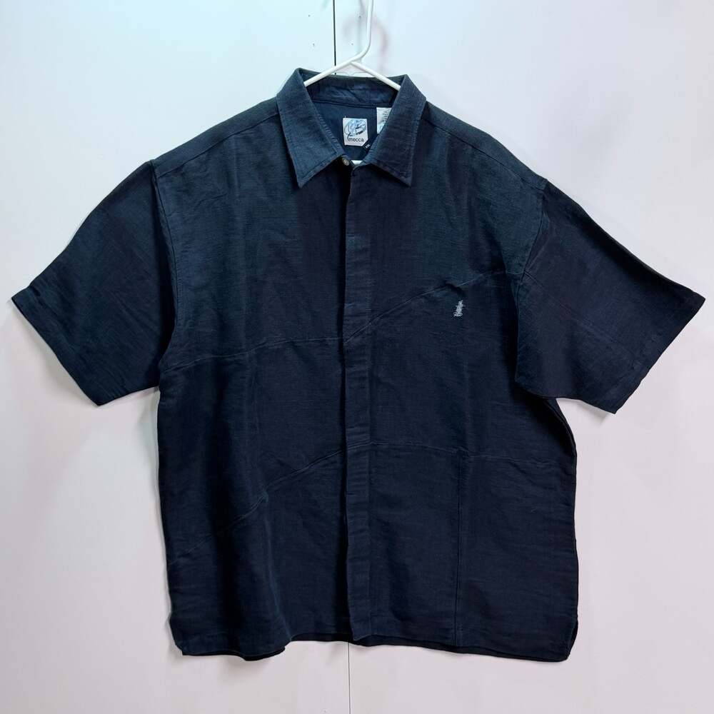 Mecca Vintage 90s Black Jute-Cotton Blend Short Sleeve Button-Up Shirt Size XXL